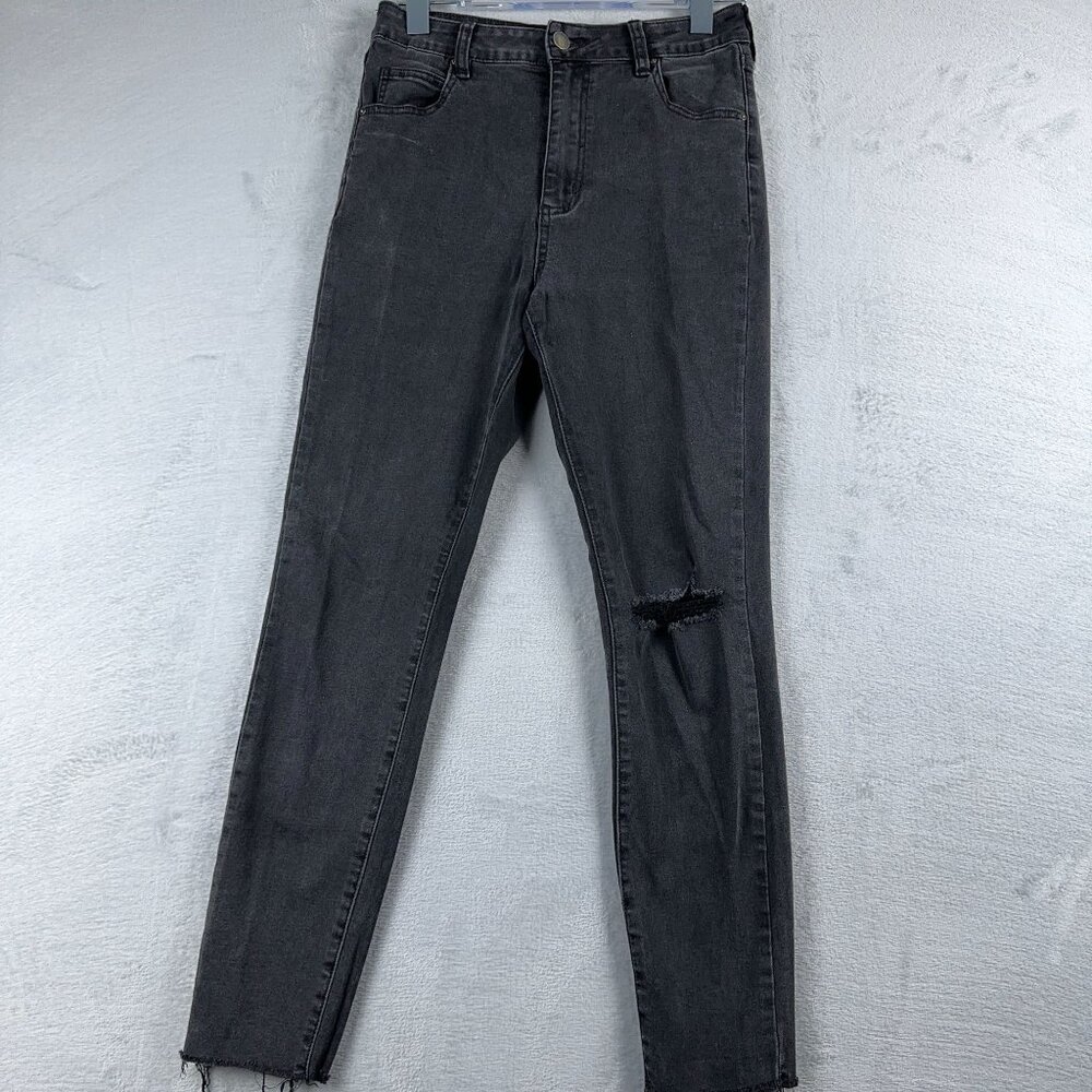 Cotton On 91 High Grazer Skinny Jeans Distressed Raw Hem Womens Black Size 6